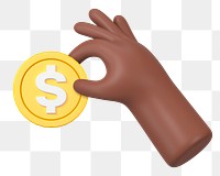 Hand holding coin png sticker, money and finance 3D graphic, transparent background