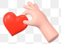 3D hand holding png heart, charity & donation concept, transparent background