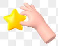 Hand holding png star gesture, 3D illustration, transparent background