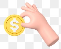 Hand holding png dollar coin, money, finance 3D graphic, transparent background