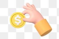 Hand holding coin png sticker, money and finance 3D graphic, transparent background