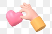 Hand holding heart png sticker, 3D graphic on transparent background