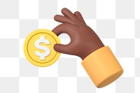 Hand holding coin png sticker, money and finance 3D graphic, transparent background