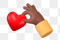 Hand holding heart png sticker, 3D graphic on transparent background