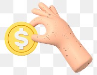 Hand holding png dollar coin, money, finance 3D graphic, transparent background