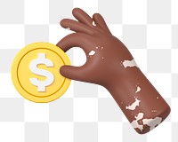 Hand holding coin png sticker, money and finance 3D graphic, transparent background