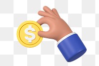 Hand holding coin png sticker, money and finance 3D graphic, transparent background