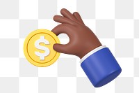 Hand holding coin png sticker, money and finance 3D graphic, transparent background