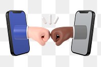 Virtual fist bump png, 3D smartphone illustration, transparent background