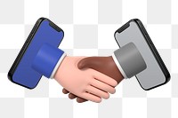 Virtual business handshake, 3D smartphone illustration, transparent background