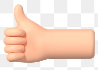 Thumbs up hand png gesture, 3D illustration, transparent background