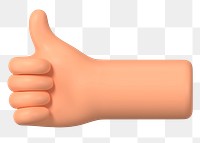 Thumbs up hand png gesture, 3D illustration, transparent background