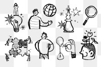 Business idea doodles png illustration sticker set, transparent background