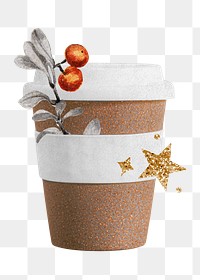 Festive coffee cup png sticker, transparent background