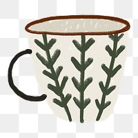 Leafy coffee mug png sticker, transparent background