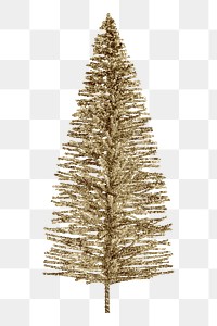 Gold Christmas tree png sticker, transparent background