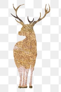 Gold stag png deer silhouette sticker, aesthetic animal, transparent background