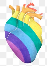 Human heart png sticker, pride flag collage, transparent background