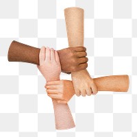 Diverse hands united  png sticker, transparent background