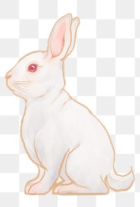 White rabbit png sticker, Chinese zodiac animal illustration, transparent background