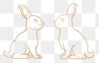 Gold rabbits png sticker, Easter celebration animal in line art design, transparent background