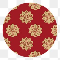 Flower patterned png badge sticker, oriental Chinese design, transparent background