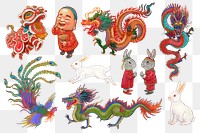 Chinese New Year png sticker celebration, festive graphic set, transparent background