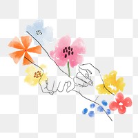 Pinky promise hands png sticker, floral Valentine's graphic, transparent background