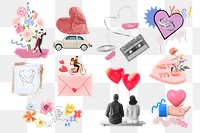 Cute Valentine's celebration png sticker, aesthetic collage element set, transparent background