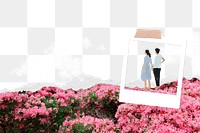 Floral couple png border, ripped paper, transparent background