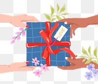 Couple exchanging gift png sticker, Valentine's Day graphic, transparent background