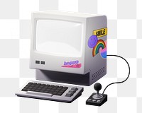 Retro gaming computer png 3D sticker, transparent background