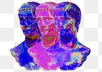 Greek God statue png sticker, holographic pixel art, transparent background
