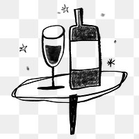 Champagne glass png sticker, celebration drinks doodle, transparent background