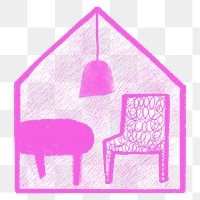 Living room interior png sticker doodle, transparent background