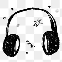 Music headphones png sticker, digital device doodle, transparent background