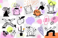 Colorful lifestyle doodle png set, edgy design elements on transparent background