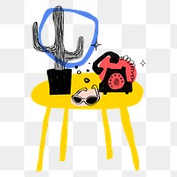 Cactus png side table doodle, transparent background