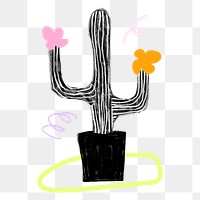 Cute cactus png sticker, desert plant doodle, transparent background