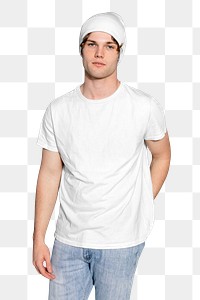 Men's png white t-shirt with design space, transparent background