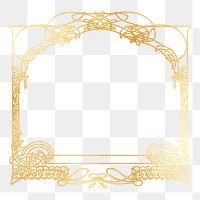 Gold ornate png frame, Alphonse Mucha's famous artwork on transparent background, remixed by rawpixel