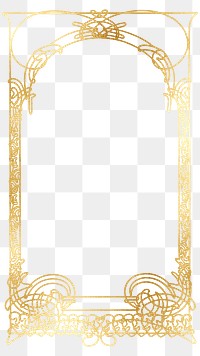 Gold ornate png frame, Alphonse Mucha's famous artwork on transparent background, remixed by rawpixel