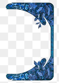 Leaf corner png element, blue vintage design on transparent background