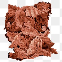 Brown leaf png William Morris's acanthus sticker, transparent background, remixed by rawpixel