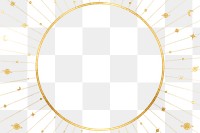 Golden galaxy png frame, round aesthetic design on transparent background