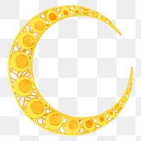 Gold crescent moon png sticker, aesthetic celestial illustration, transparent background
