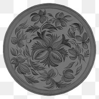 Floral ornament plate png sticker, antique object illustration, transparent background