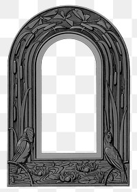 Carved wood png frame, vintage arch shape on transparent background