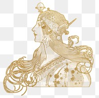 Alphonse Mucha's png Zodiac sticker, gold vintage illustration on transparent background, remixed by rawpixel