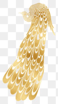 Bradley's peacock png gold bird art nouveau sticker, transparent background, remixed by rawpixel